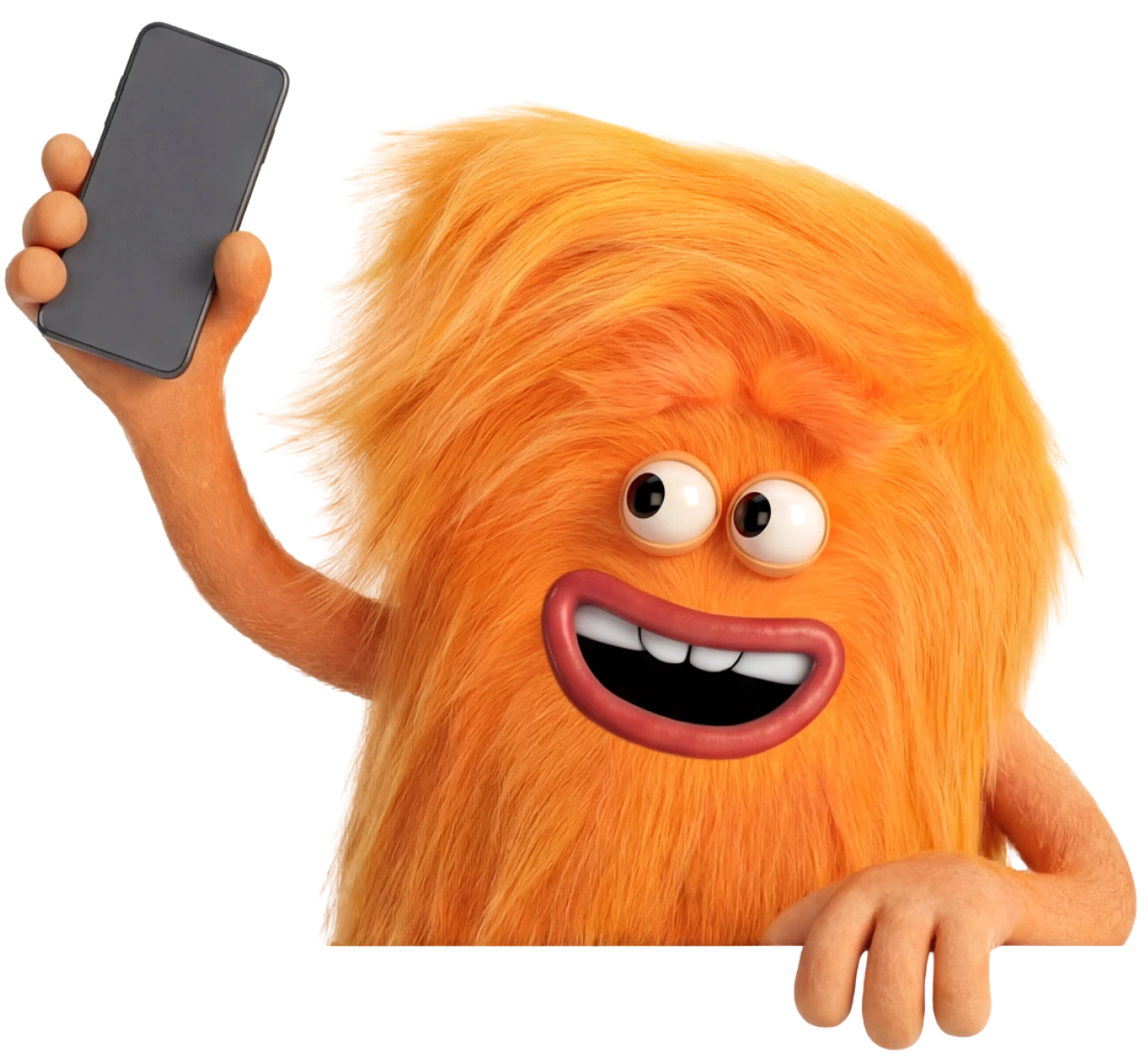 Oranje buddie met telefoon