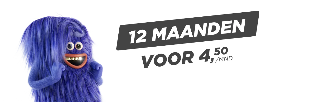 Blij knuffelbeestje naast tekst: 12 maanden voor 4,50