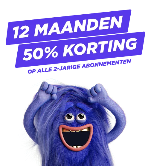 Blij knuffelbeestje naast tekst: 12 maanden 50% korting