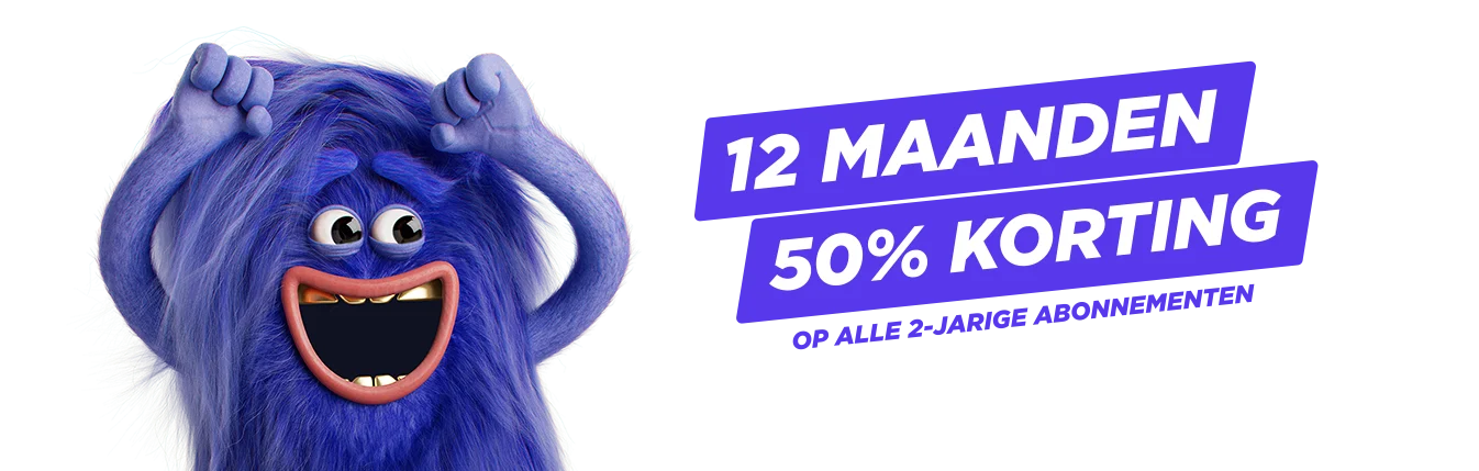 Blij knuffelbeestje naast tekst: 12 maanden 50% korting